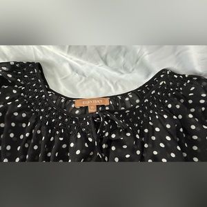 WOMENS ELLEN TRACY XL BLACK & WHITE POLKA TOP with elastic hem EUC